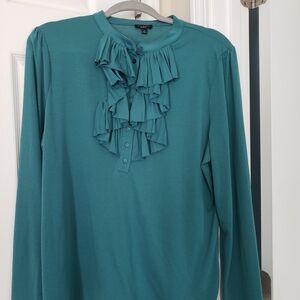 Talbots Teal Ruffle Front Blouse